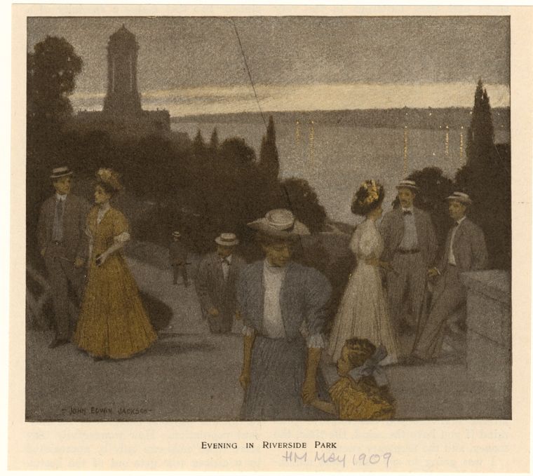 "Evening in Riverside Park". The New York Public Library Digital Collections. 1909.